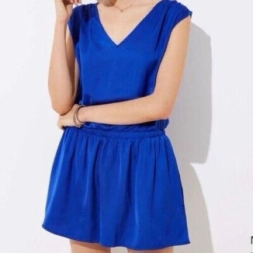 Ann Taylor Loft Silky Romper XXS Petite Royal Blue VNeck Open Back Shorts Dressy